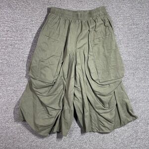 Mordenmiss Womens Linen Pants M Cotton Wide Leg Lagenlook Cargo Olive Green